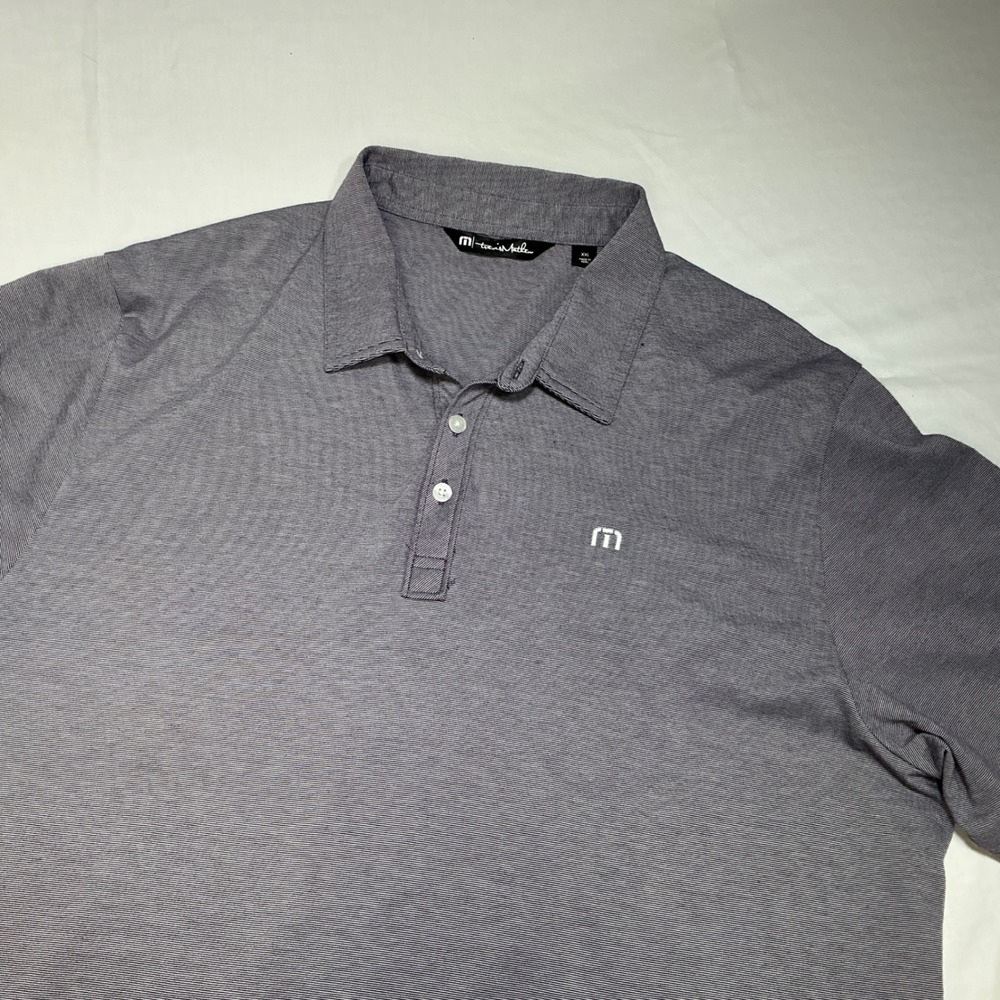 Travis Mathew Mens XXL Gray Striped Performance Golf Polo Shirt Short Sleeve